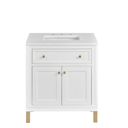 Chicago 30" Single Vanity, Glossy White, w/ 3 CM White Zeus Silestone® Top, view 2