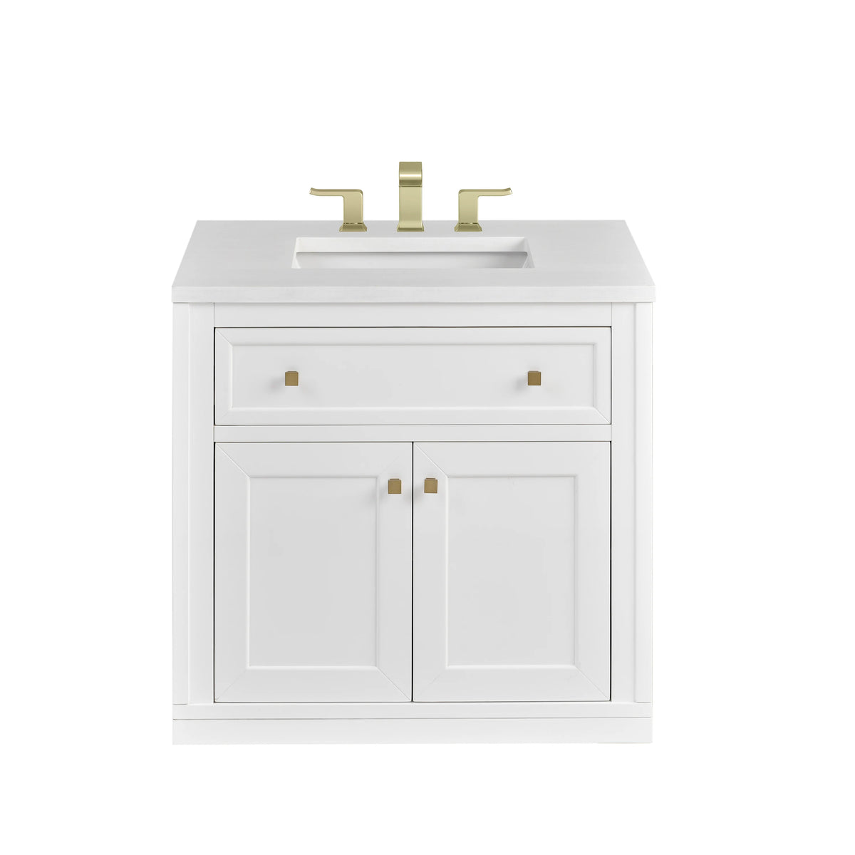 Chicago 30" Single Vanity, Glossy White, w/ 3 CM White Zeus Silestone® Top, view 3