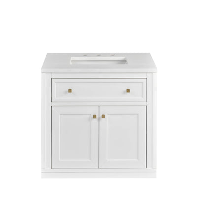 Chicago 30" Single Vanity, Glossy White, w/ 3 CM White Zeus Silestone® Top, view 4
