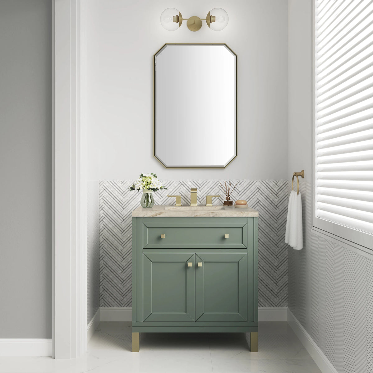 Chicago 30" Single Vanity, Smokey Celadon, w/ 3 CM Tajnar Eclos Top, view 3
