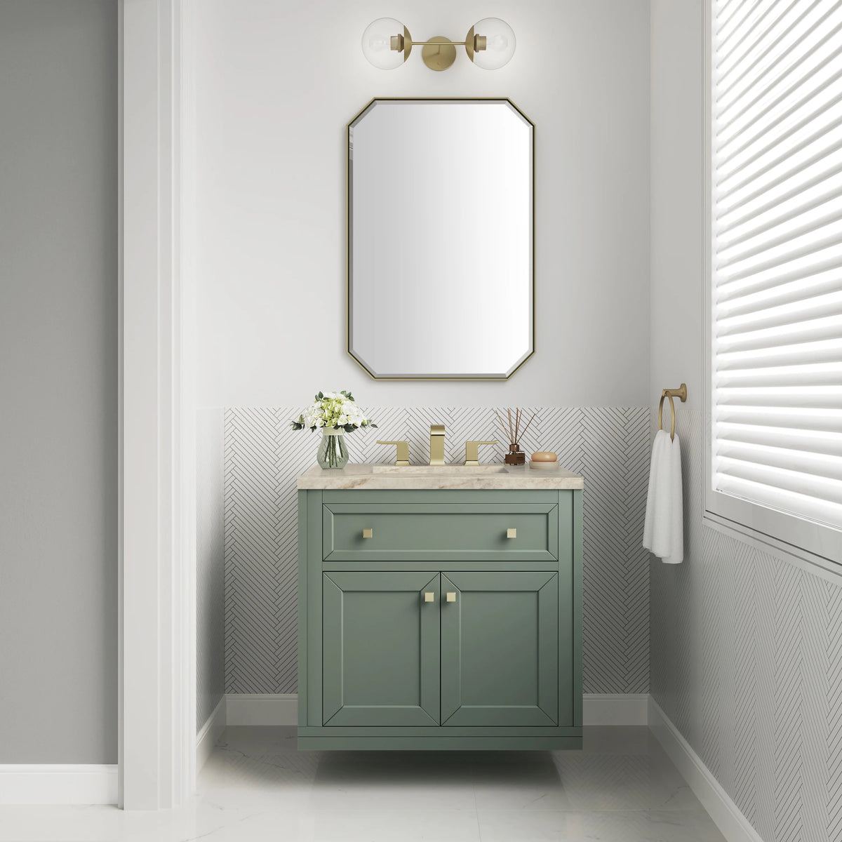 Chicago 30" Single Vanity, Smokey Celadon, w/ 3 CM Tajnar Eclos Top, view 4
