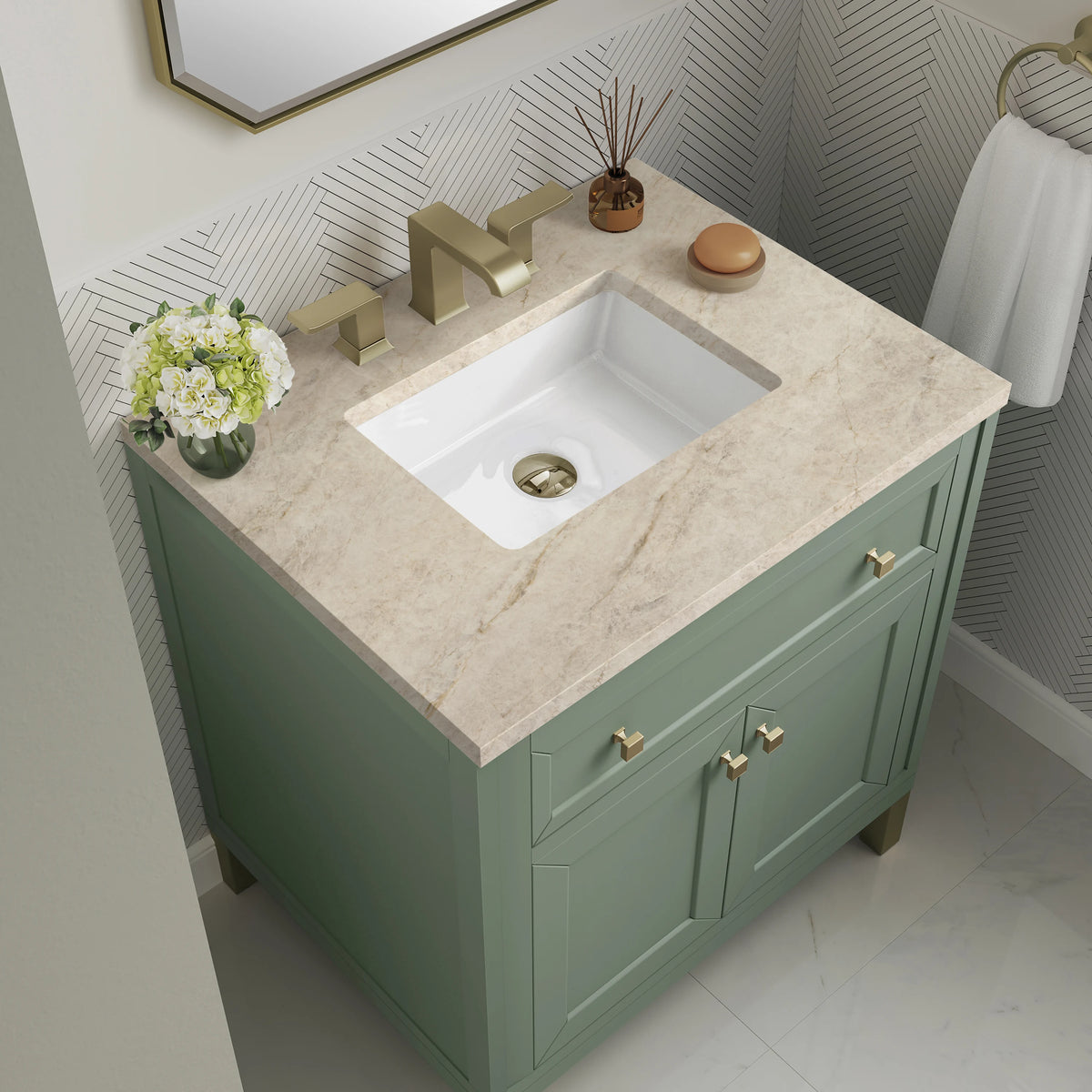 Chicago 30" Single Vanity, Smokey Celadon, w/ 3 CM Tajnar Eclos Top, view 7