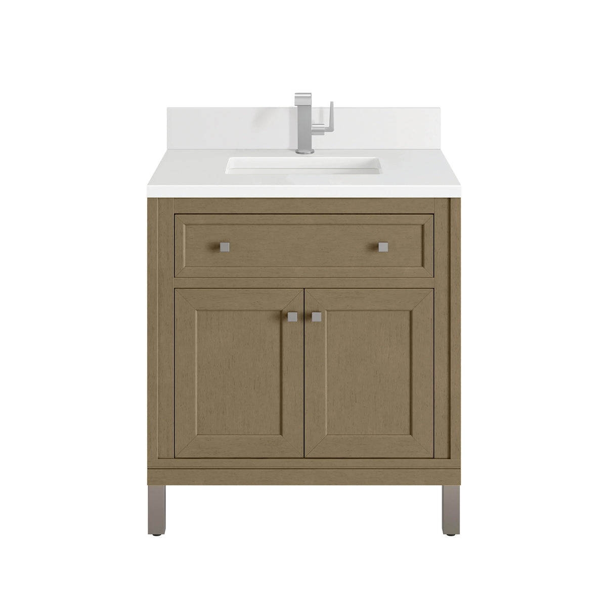 Chicago 30" Single Vanity, Walnut Whisper, w/ Single Hole 3CM White Zeus Silestone® Top & Backsplash