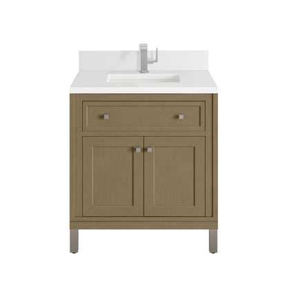 Chicago 30" Single Vanity, Walnut Whisper, w/ Single Hole 3CM White Zeus Silestone® Top & Backsplash
