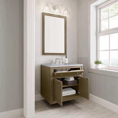 Chicago 30" Single Vanity, Walnut Whisper, w/ 3 CM Carrara Marble Top, view 12