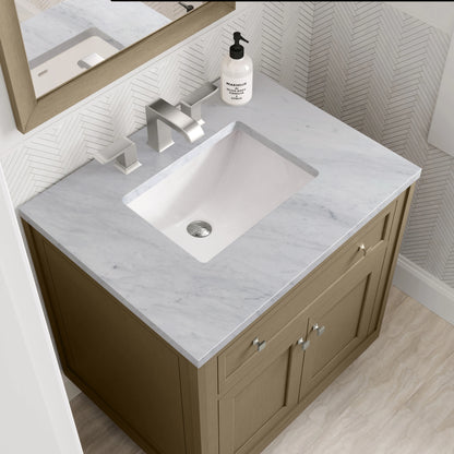 Chicago 30" Single Vanity, Walnut Whisper, w/ 3 CM Carrara Marble Top, view 15