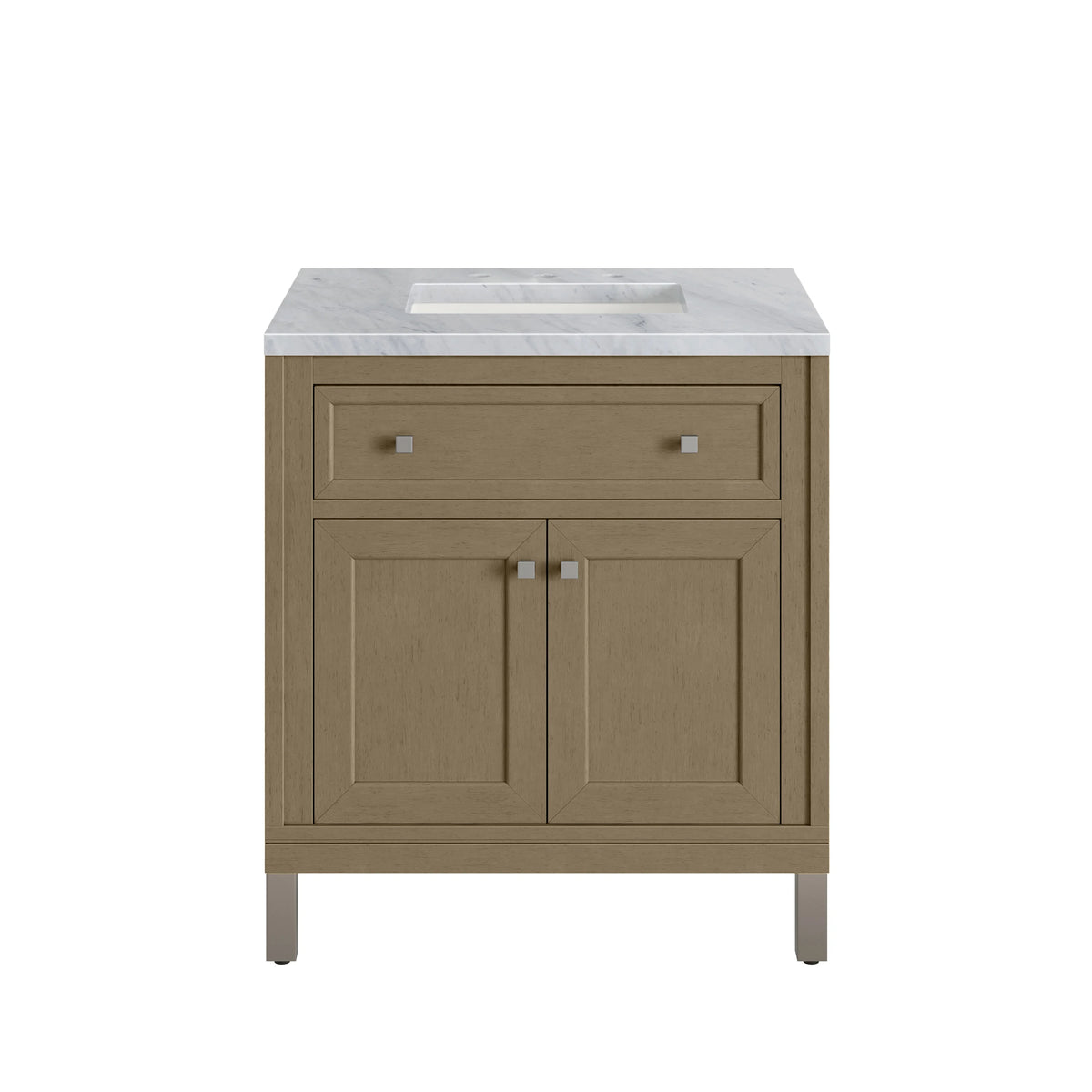 Chicago 30" Single Vanity, Walnut Whisper, w/ 3 CM Carrara Marble Top, view 2