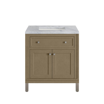 Chicago 30" Single Vanity, Walnut Whisper, w/ 3 CM Carrara Marble Top, view 2