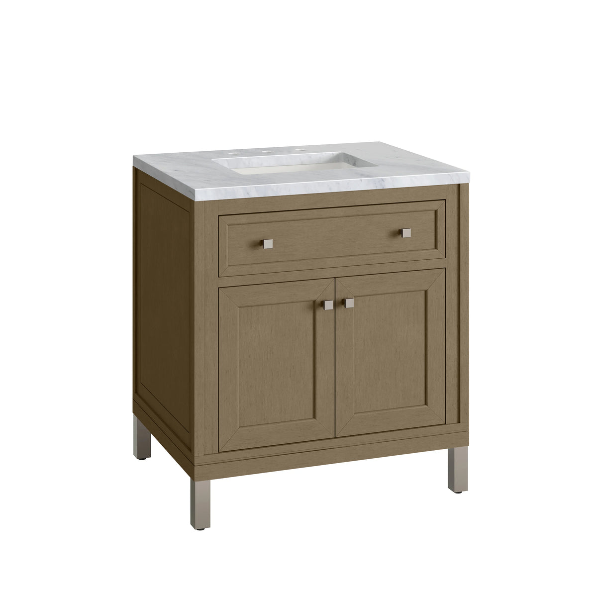 Chicago 30" Single Vanity, Walnut Whisper, w/ 3 CM Carrara Marble Top, view 20