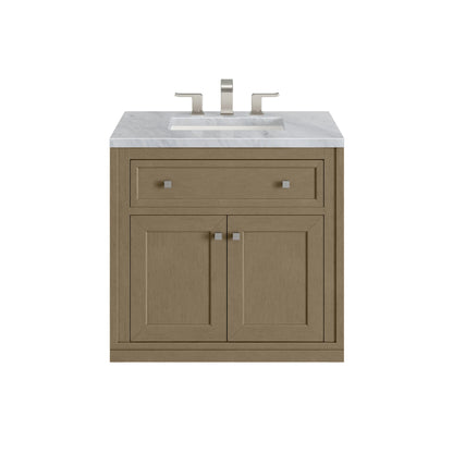 Chicago 30" Single Vanity, Walnut Whisper, w/ 3 CM Carrara Marble Top, view 3