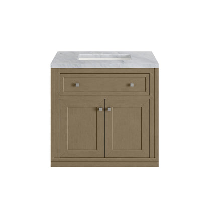 Chicago 30" Single Vanity, Walnut Whisper, w/ 3 CM Carrara Marble Top, view 4