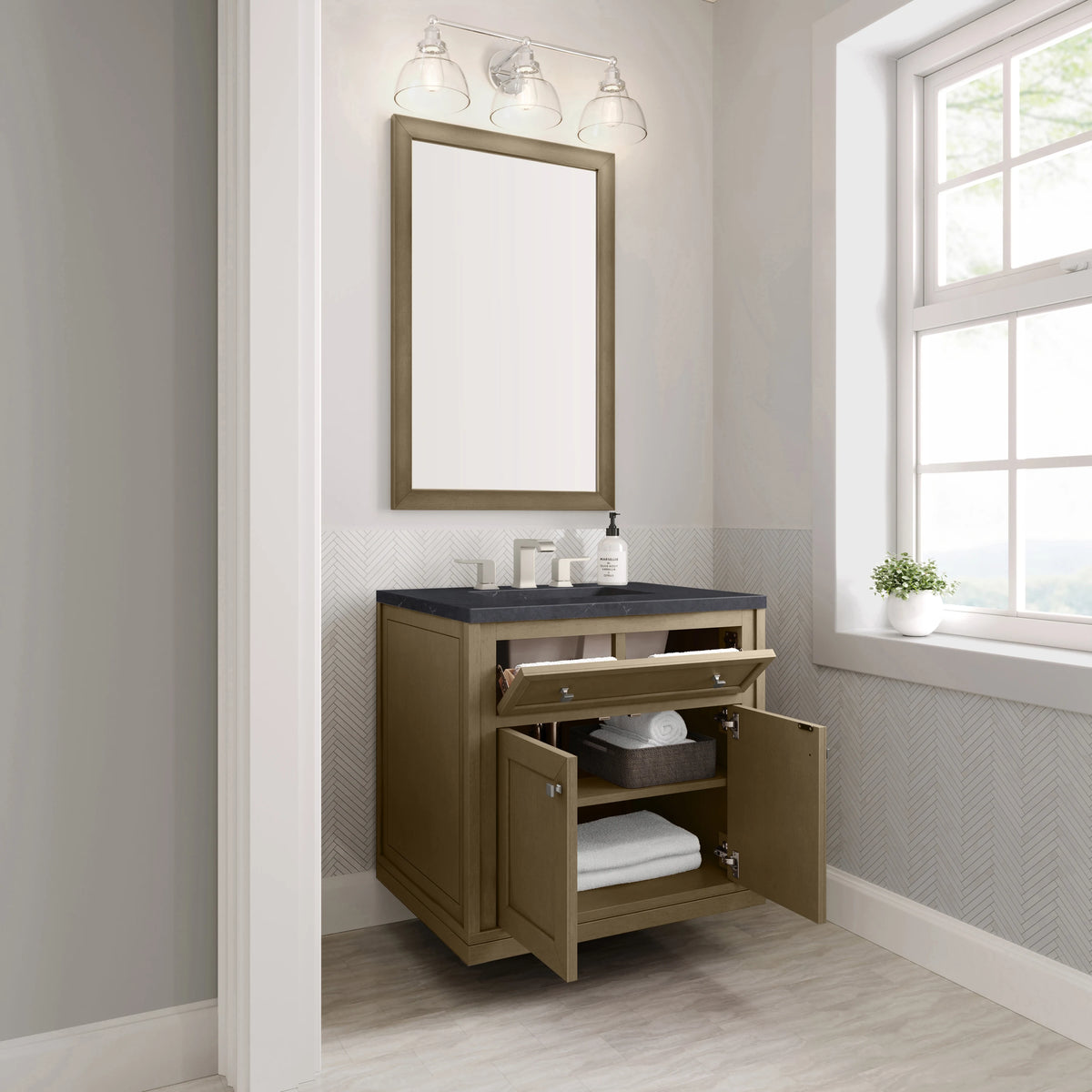 Chicago 30" Single Vanity, Walnut Whisper, w/ 3 CM Charcoal Soapstone Silestone® Top, view 12