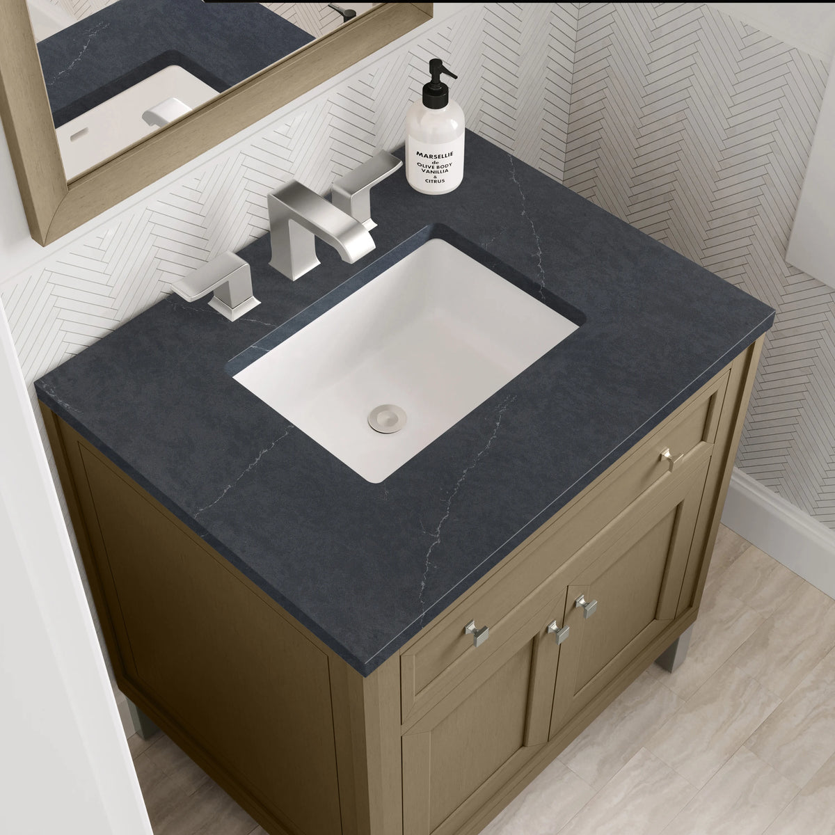 Chicago 30" Single Vanity, Walnut Whisper, w/ 3 CM Charcoal Soapstone Silestone® Top, view 14