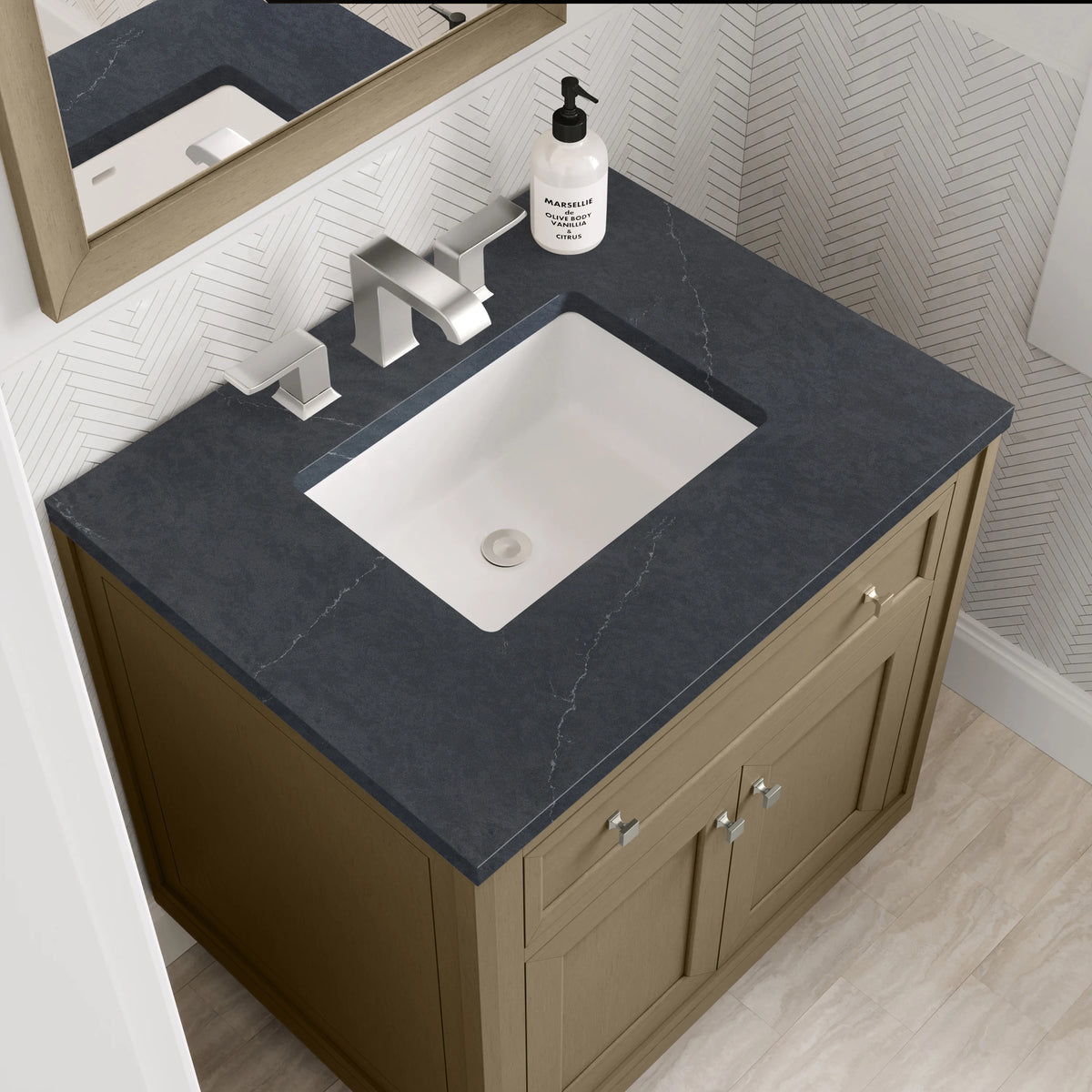 Chicago 30" Single Vanity, Walnut Whisper, w/ 3 CM Charcoal Soapstone Silestone® Top, view 15