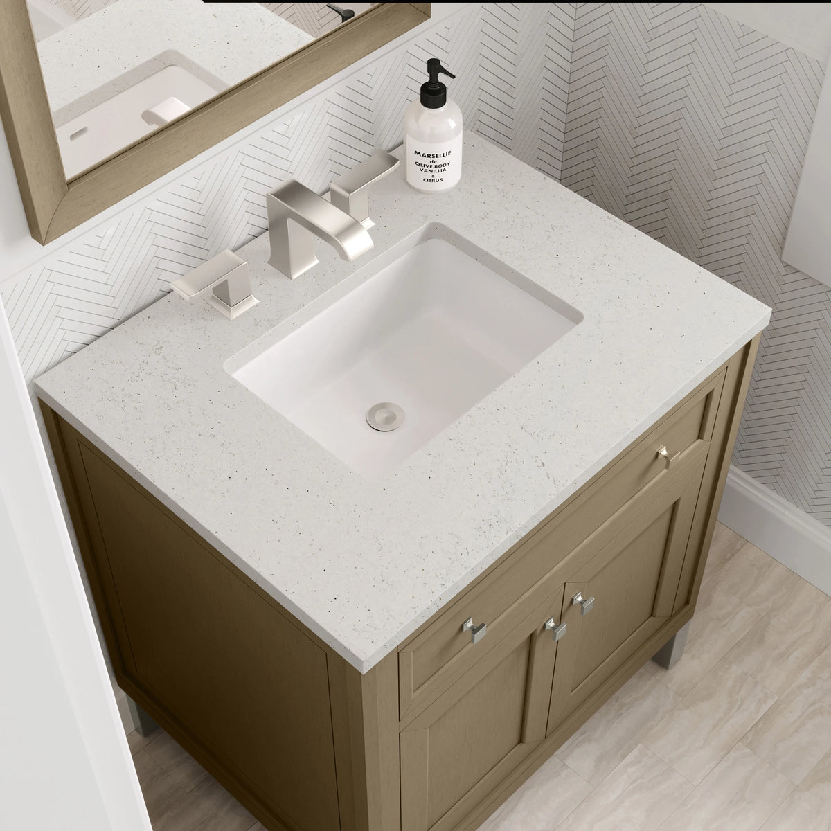 Chicago 30" Single Vanity, Walnut Whisper, w/ 3 CM Lime Delight Silestone® Top, view 12
