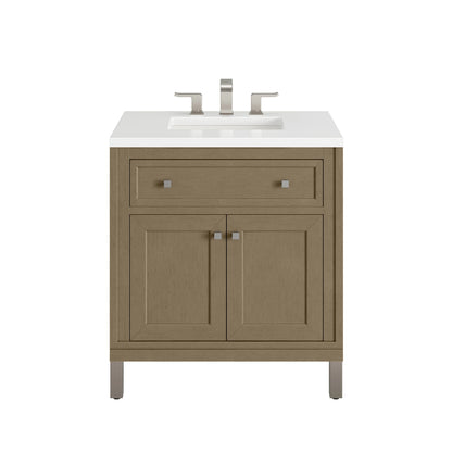 Chicago 30" Single Vanity, Walnut Whisper, w/ 3 CM White Zeus Silestone® Top