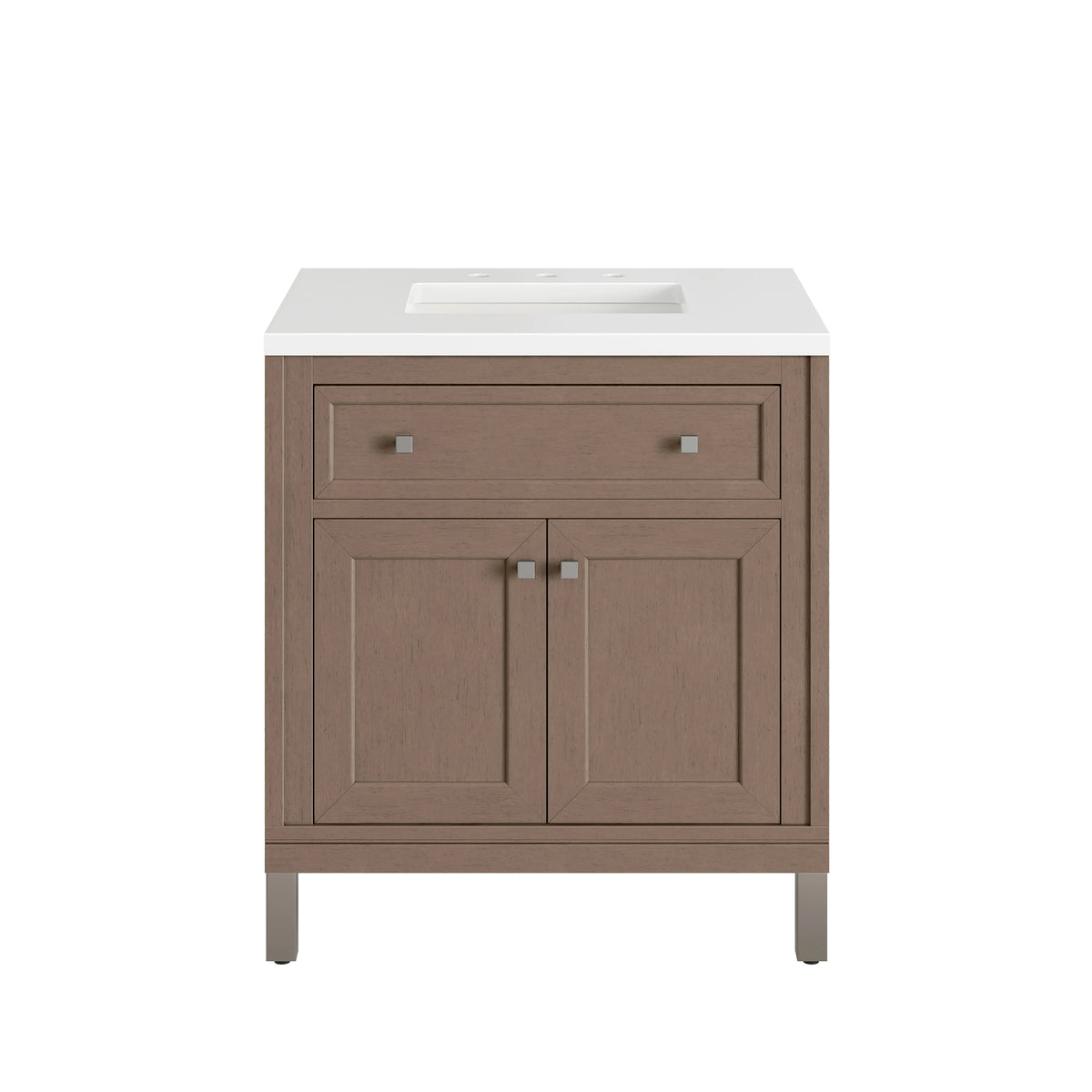 Chicago 30" Single Vanity, Walnut Whisper, w/ 3 CM White Zeus Silestone® Top, view 2
