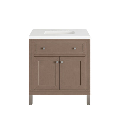 Chicago 30" Single Vanity, Walnut Whisper, w/ 3 CM White Zeus Silestone® Top, view 2