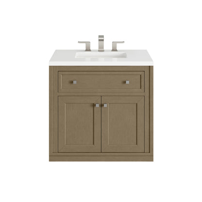 Chicago 30" Single Vanity, Walnut Whisper, w/ 3 CM White Zeus Silestone® Top, view 3
