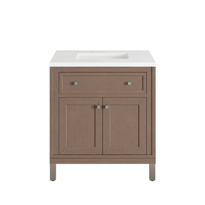 Chicago 30" Single Vanity, Walnut Whisper, w/ 3 CM White Zeus Silestone® Top, view 4
