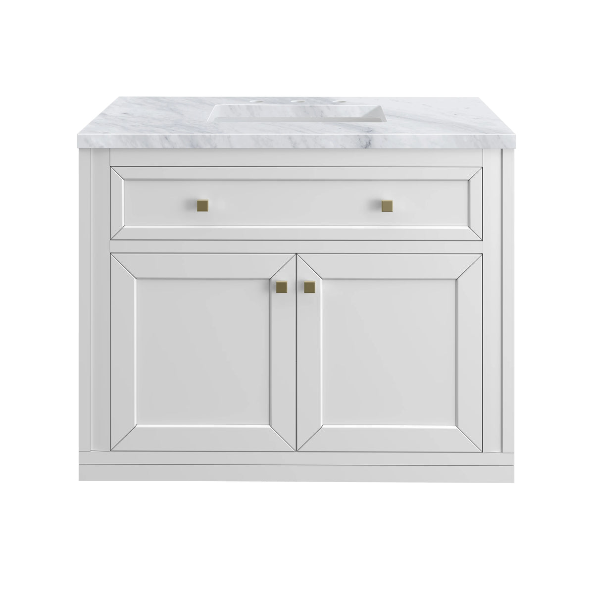 Chicago 36" Single Vanity, Glossy White, w/ 3 CM Carrara Marble Top