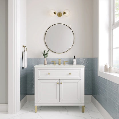 Chicago 36" Single Vanity, Glossy White, w/ 3 CM Lime Delight Silestone® Top, view 4