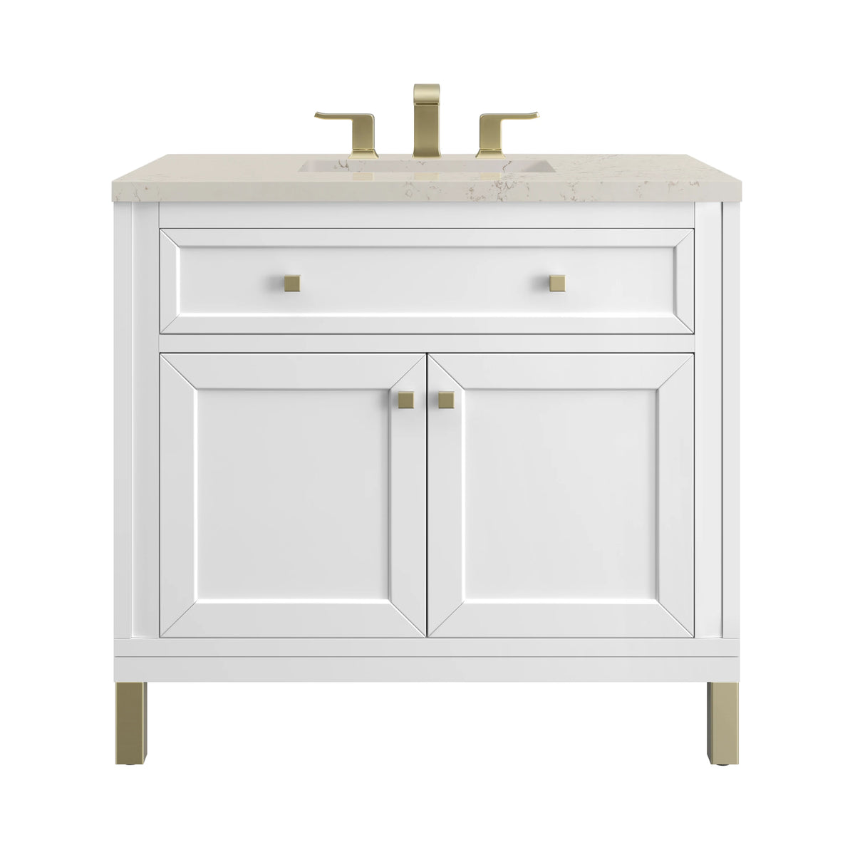Chicago 36" Single Vanity, Glossy White, w/ 3 CM Siberian Silestone Top