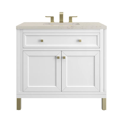 Chicago 36" Single Vanity, Glossy White, w/ 3 CM Siberian Silestone Top