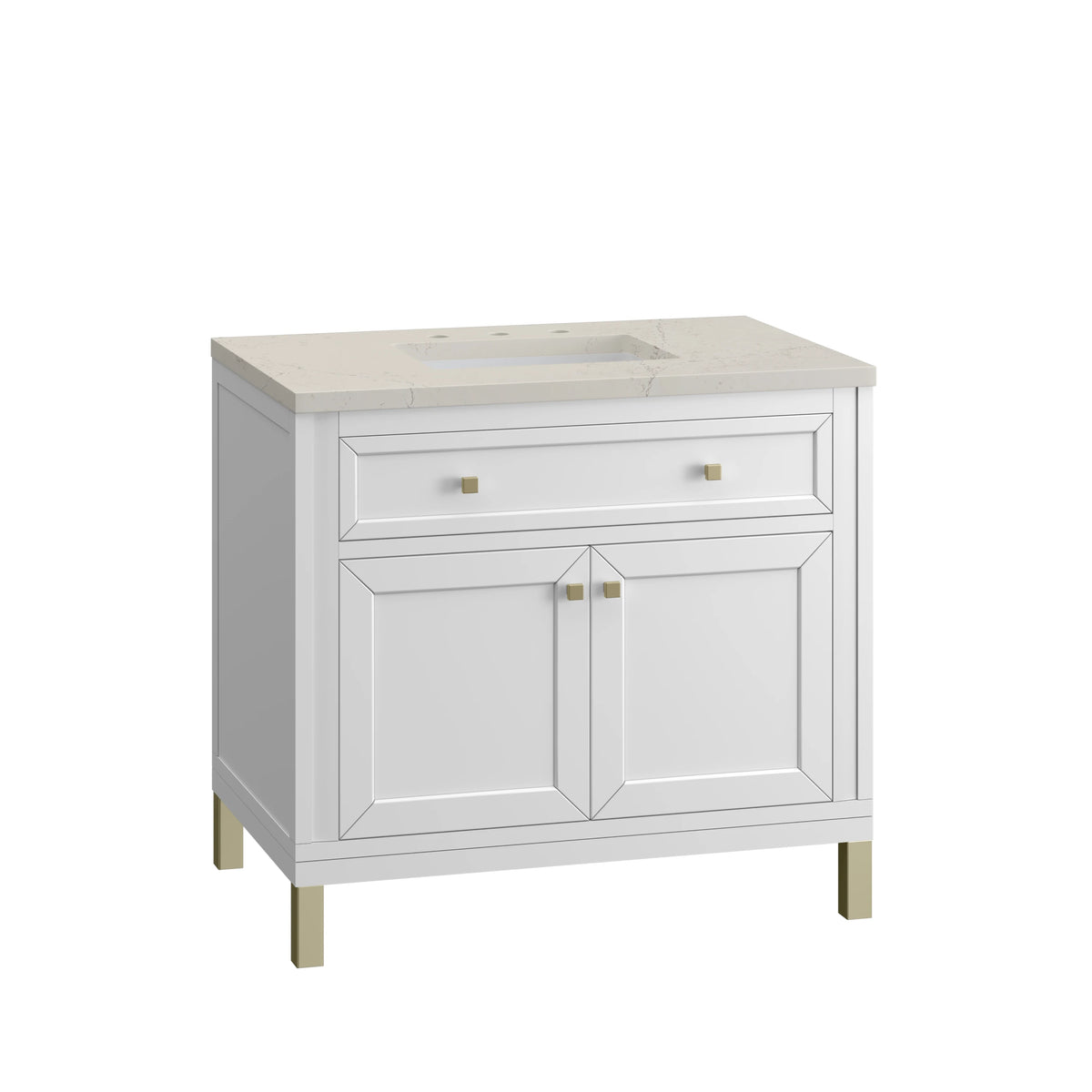 Chicago 36" Single Vanity, Glossy White, w/ 3 CM Siberian Silestone Top, view 12