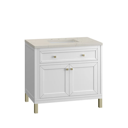 Chicago 36" Single Vanity, Glossy White, w/ 3 CM Siberian Silestone Top, view 12