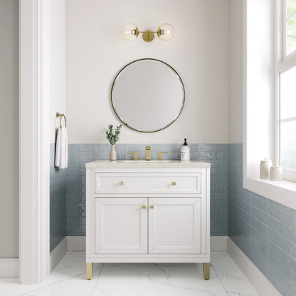 Chicago 36" Single Vanity, Glossy White, w/ 3 CM Siberian Silestone Top, view 3
