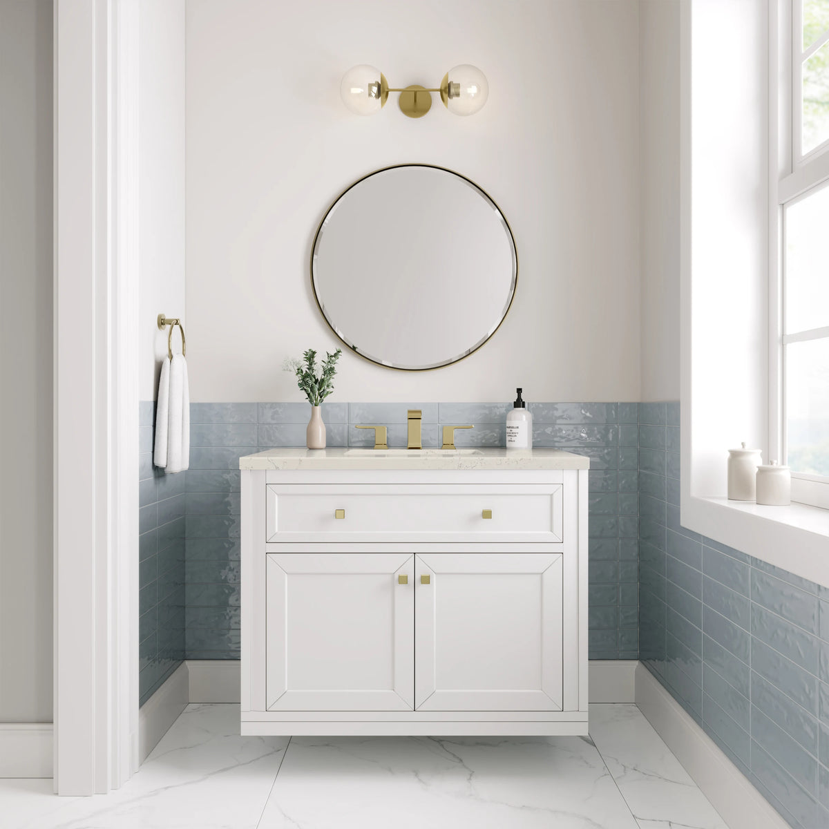 Chicago 36" Single Vanity, Glossy White, w/ 3 CM Siberian Silestone Top, view 4