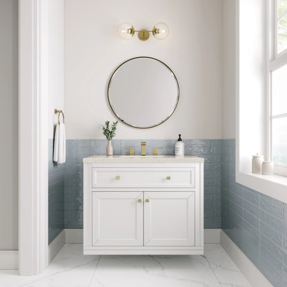 Chicago 36" Single Vanity, Glossy White, w/ 3 CM Siberian Silestone Top, view 4