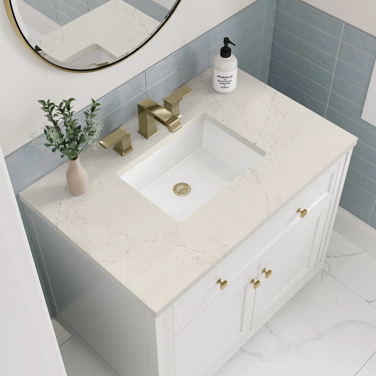 Chicago 36" Single Vanity, Glossy White, w/ 3 CM Siberian Silestone Top, view 9