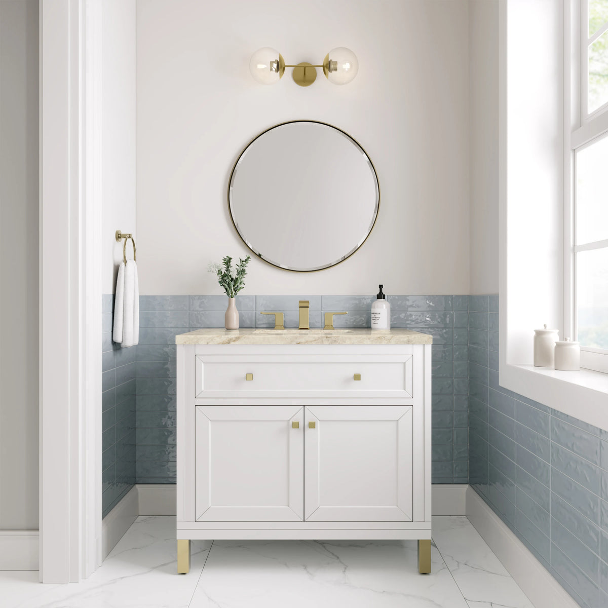 Chicago 36" Single Vanity, Glossy White, w/ 3 CM Tajnar Eclos Top, view 3