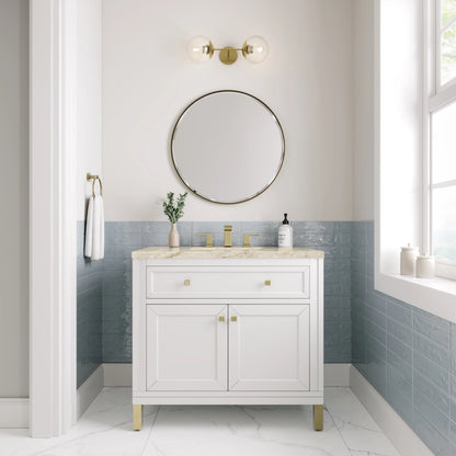 Chicago 36" Single Vanity, Glossy White, w/ 3 CM Tajnar Eclos Top, view 3