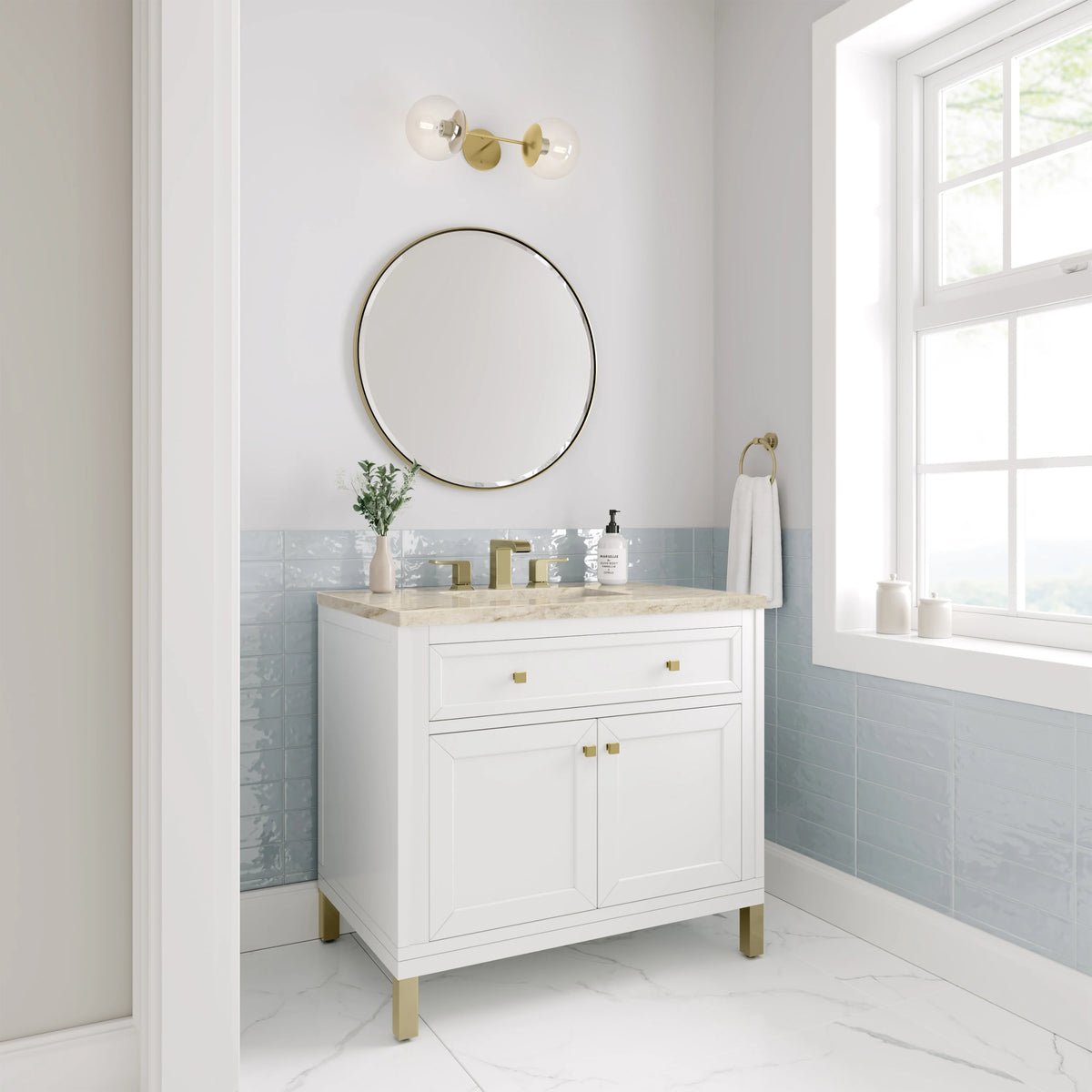 Chicago 36" Single Vanity, Glossy White, w/ 3 CM Tajnar Eclos Top, view 5