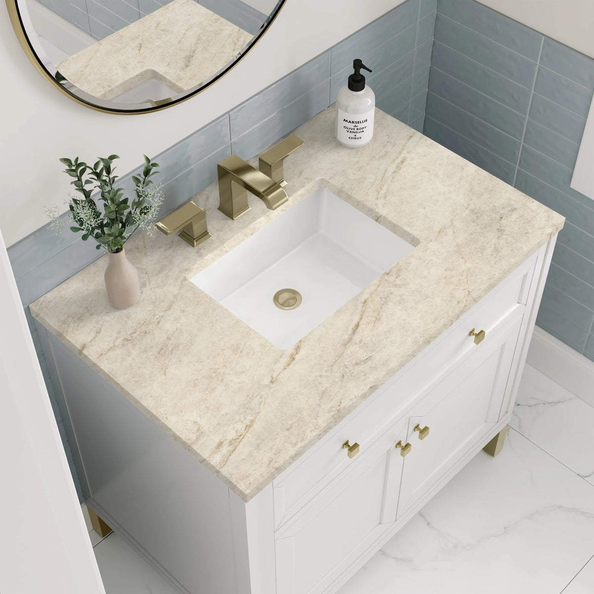 Chicago 36" Single Vanity, Glossy White, w/ 3 CM Tajnar Eclos Top, view 8
