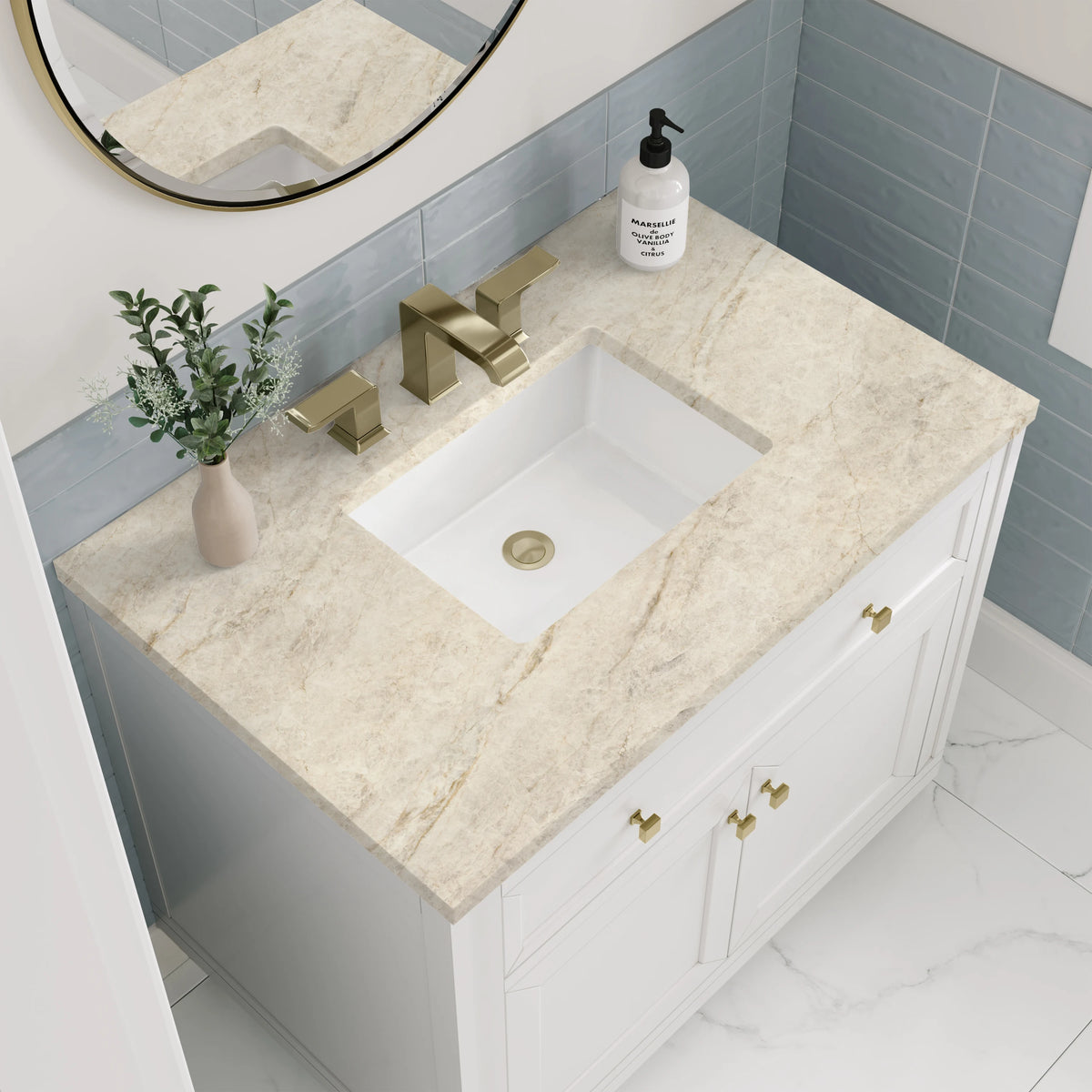 Chicago 36" Single Vanity, Glossy White, w/ 3 CM Tajnar Eclos Top, view 9