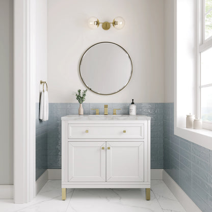 Chicago 36" Single Vanity, Glossy White, w/ 3 CM Victorian Silver Silestone® Top, view 4