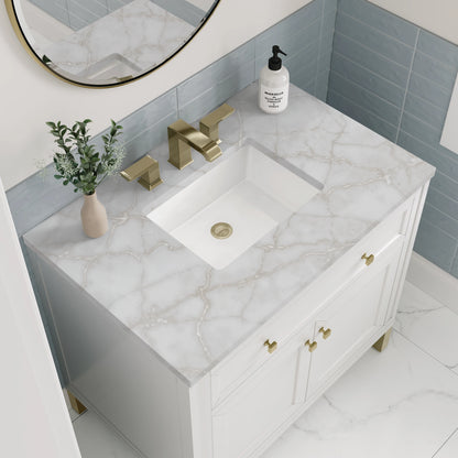 Chicago 36" Single Vanity, Glossy White, w/ 3 CM Victorian Silver Silestone® Top, view 8