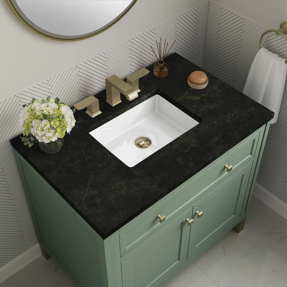 Chicago 36" Single Vanity, Smokey Celadon, w/ 3 CM Phantome Eclos Top, view 7