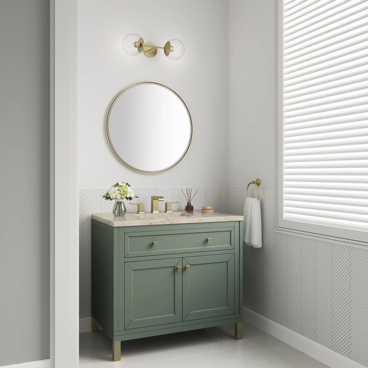 Chicago 36" Single Vanity, Smokey Celadon, w/ 3 CM Tajnar Eclos Top, view 5