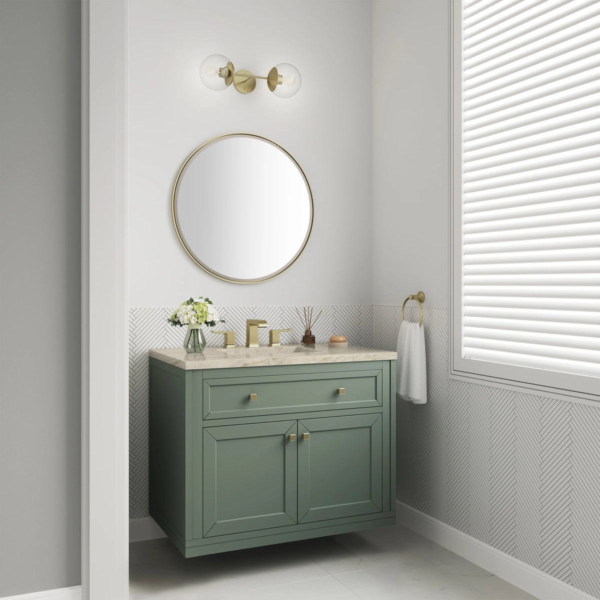 Chicago 36" Single Vanity, Smokey Celadon, w/ 3 CM Tajnar Eclos Top, view 6