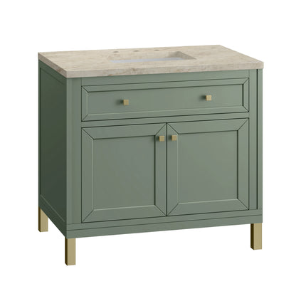 Chicago 36" Single Vanity, Smokey Celadon, w/ 3 CM Tajnar Eclos Top, view 9