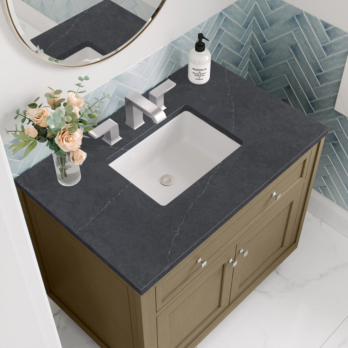 Chicago 36" Single Vanity, Walnut Whisper, w/ 3 CM Charcoal Soapstone Silestone® Top, view 13