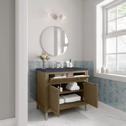 Chicago 36" Single Vanity, Walnut Whisper, w/ 3 CM Charcoal Soapstone Silestone® Top, view 9