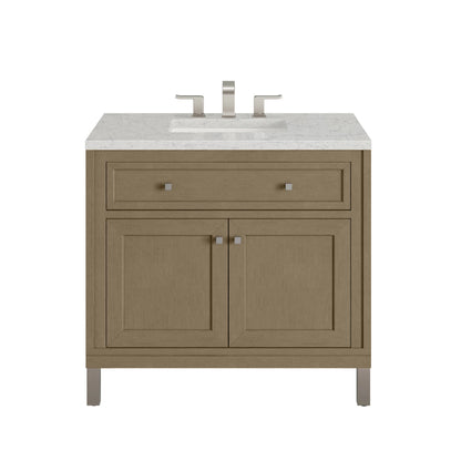 Chicago 36" Single Vanity, Walnut Whisper, w/ 3 CM Eternal Jasmine Pearl Silestone® Top
