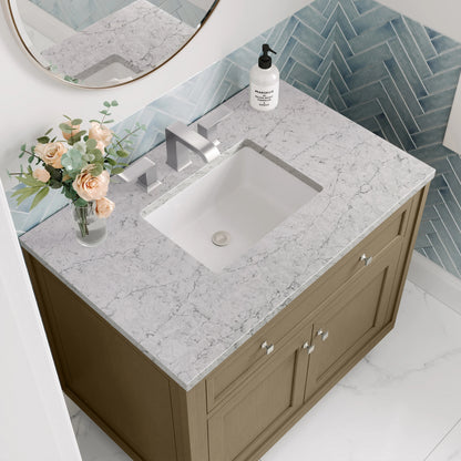 Chicago 36" Single Vanity, Walnut Whisper, w/ 3 CM Eternal Jasmine Pearl Silestone® Top, view 13
