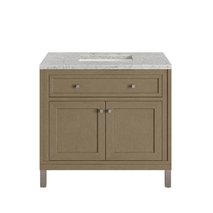 Chicago 36" Single Vanity, Walnut Whisper, w/ 3 CM Eternal Jasmine Pearl Silestone® Top, view 2